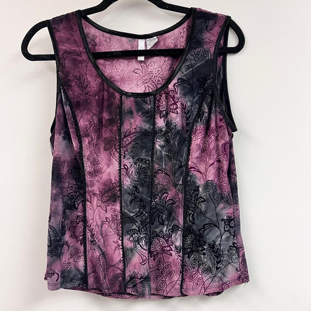 Vintage Women's scoop neck Whimsigoth burgundy black corset inspired tank XL